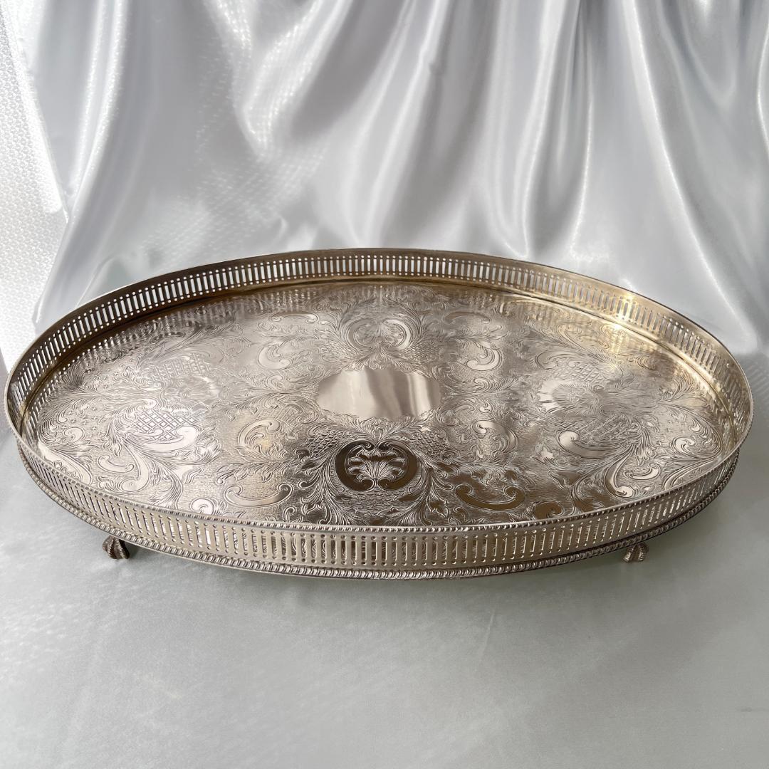 【英国】 ギャラリートレー オーバル型 45cm クロウフット