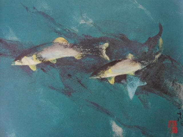 堅山南風、【鮎】、希少な大判額装用画集より、新品高級額装付、豪華限定版