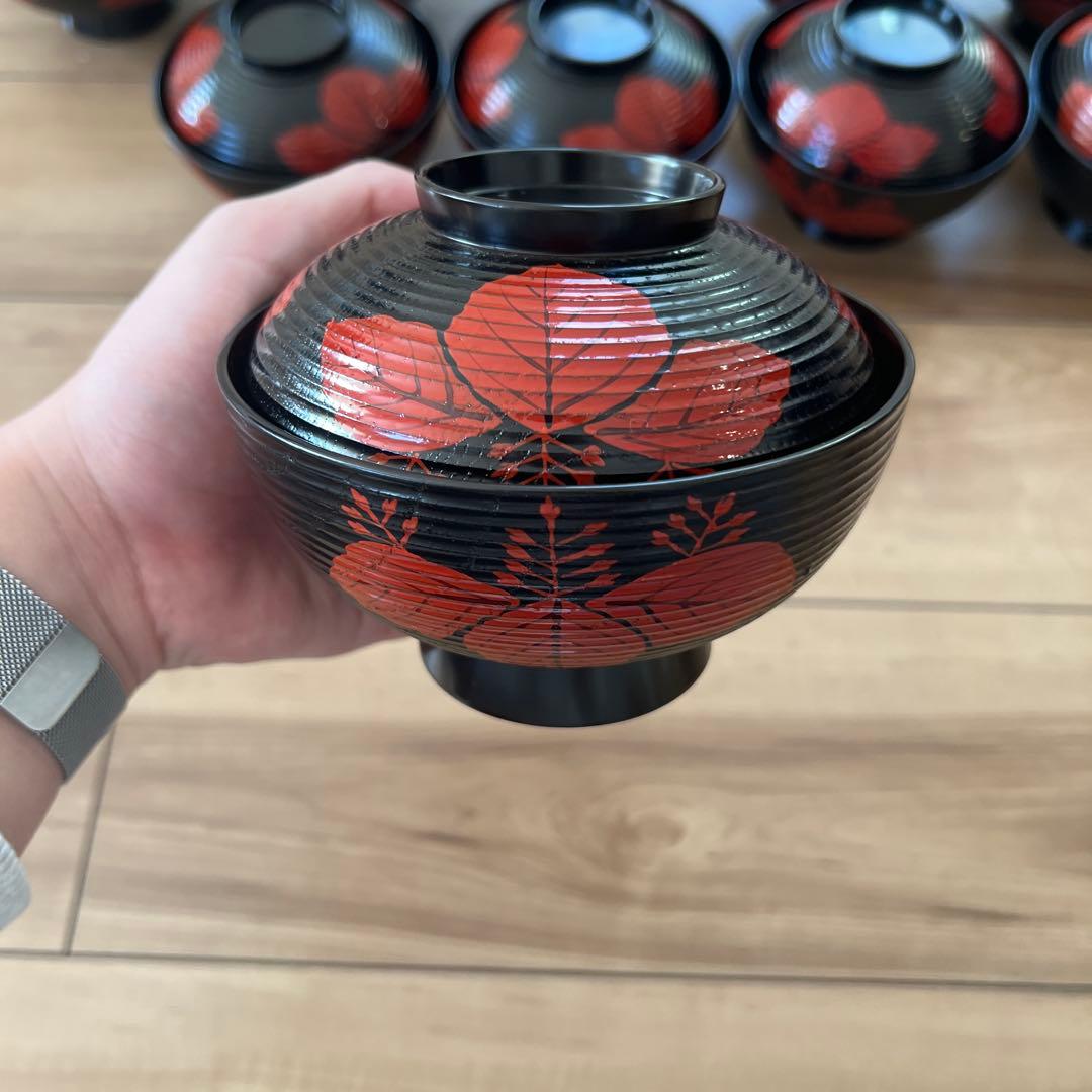 煮物椀　汁椀　糸切り真塗り　10個セット