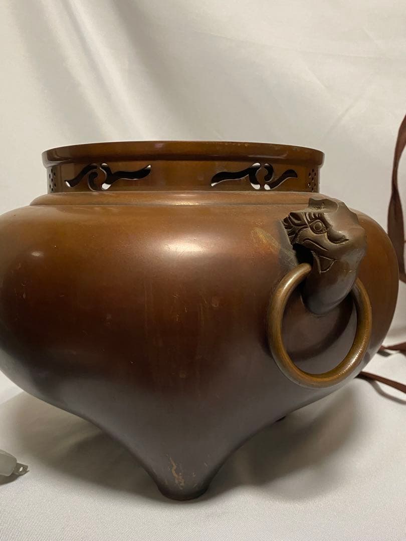 2142❣️ 唐銅鬼面風炉　釜　電気炭　セット