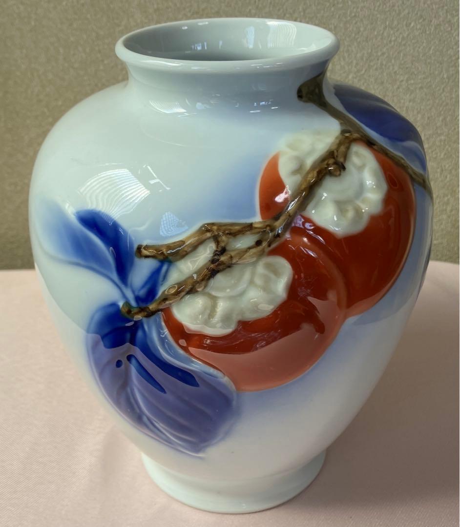 深川製磁器　柿の絵　白磁　シンプル　宮内庁御用達　浮き絵が繊細