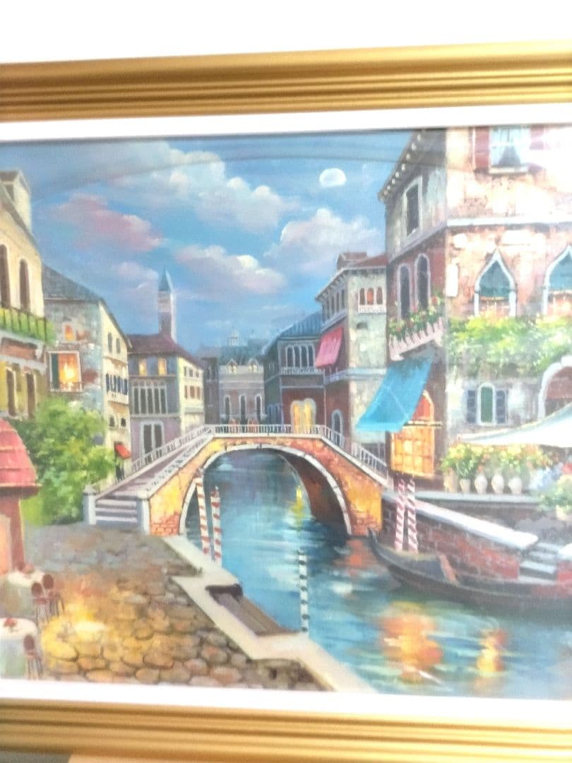 油彩画 運河の風景 金色フレーム　新品未使用