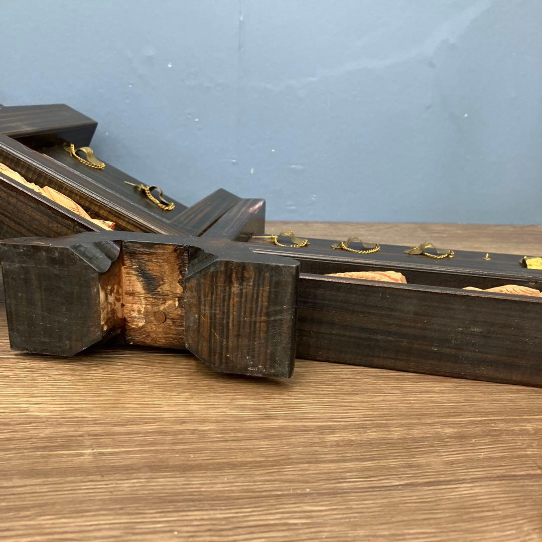 A-1 昭和レトロ 木製 弓矢台 刀掛け 刀台 飾り台 龍彫刻 金具付 五月人形