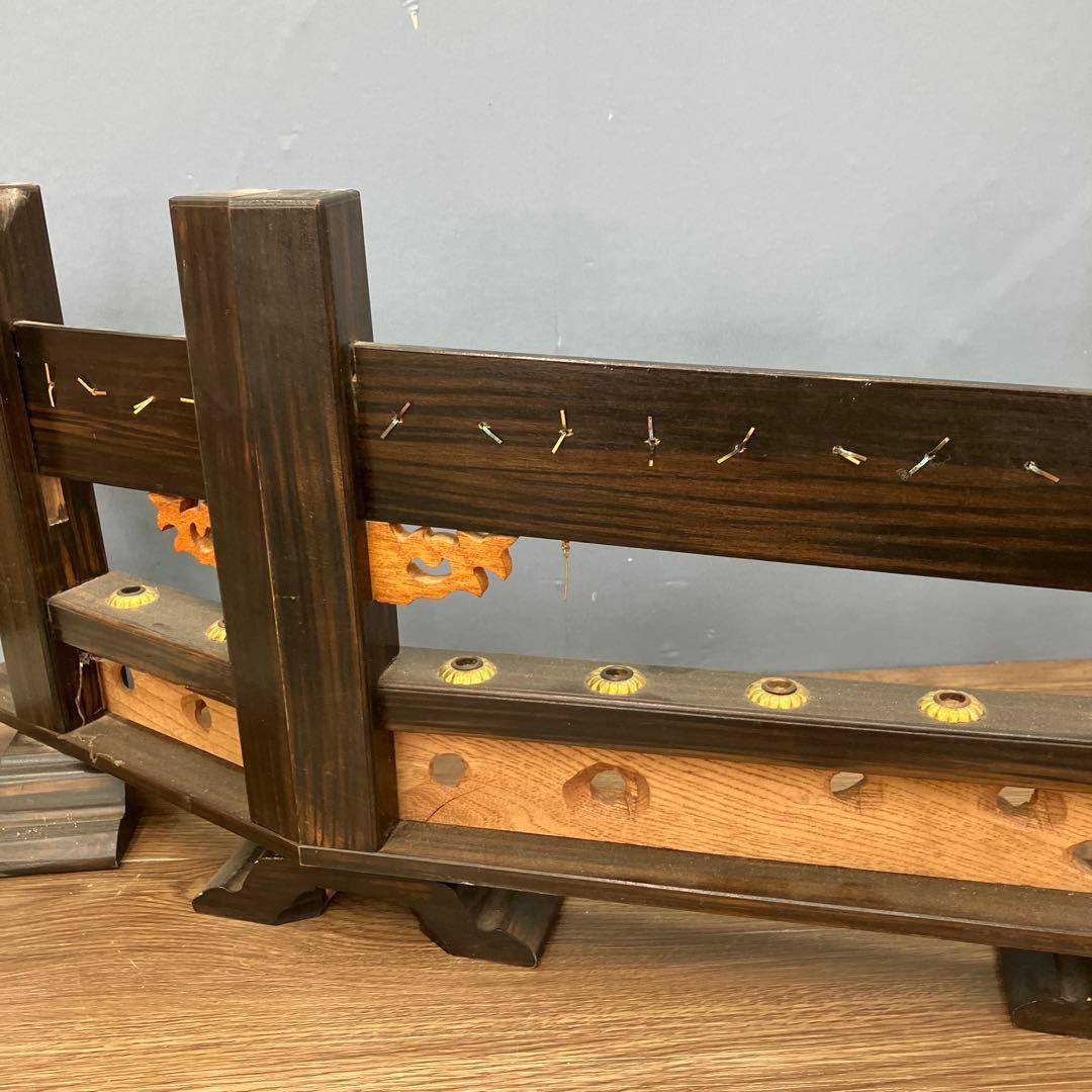 A-1 昭和レトロ 木製 弓矢台 刀掛け 刀台 飾り台 龍彫刻 金具付 五月人形