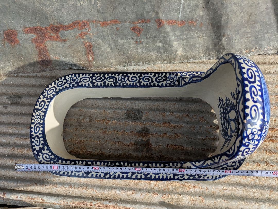 古便器　小便器　セット　青と白の花柄陶器　古道具　アンティーク　伊万里焼