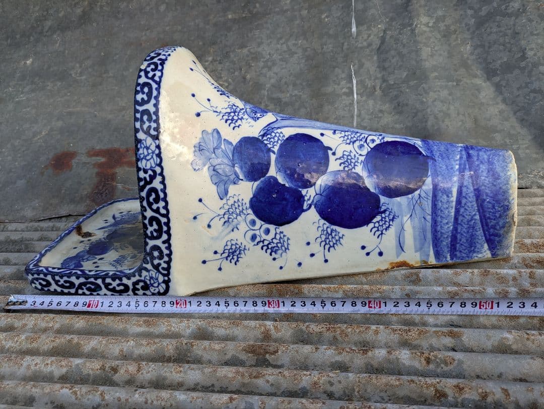 古便器　小便器　セット　青と白の花柄陶器　古道具　アンティーク　伊万里焼