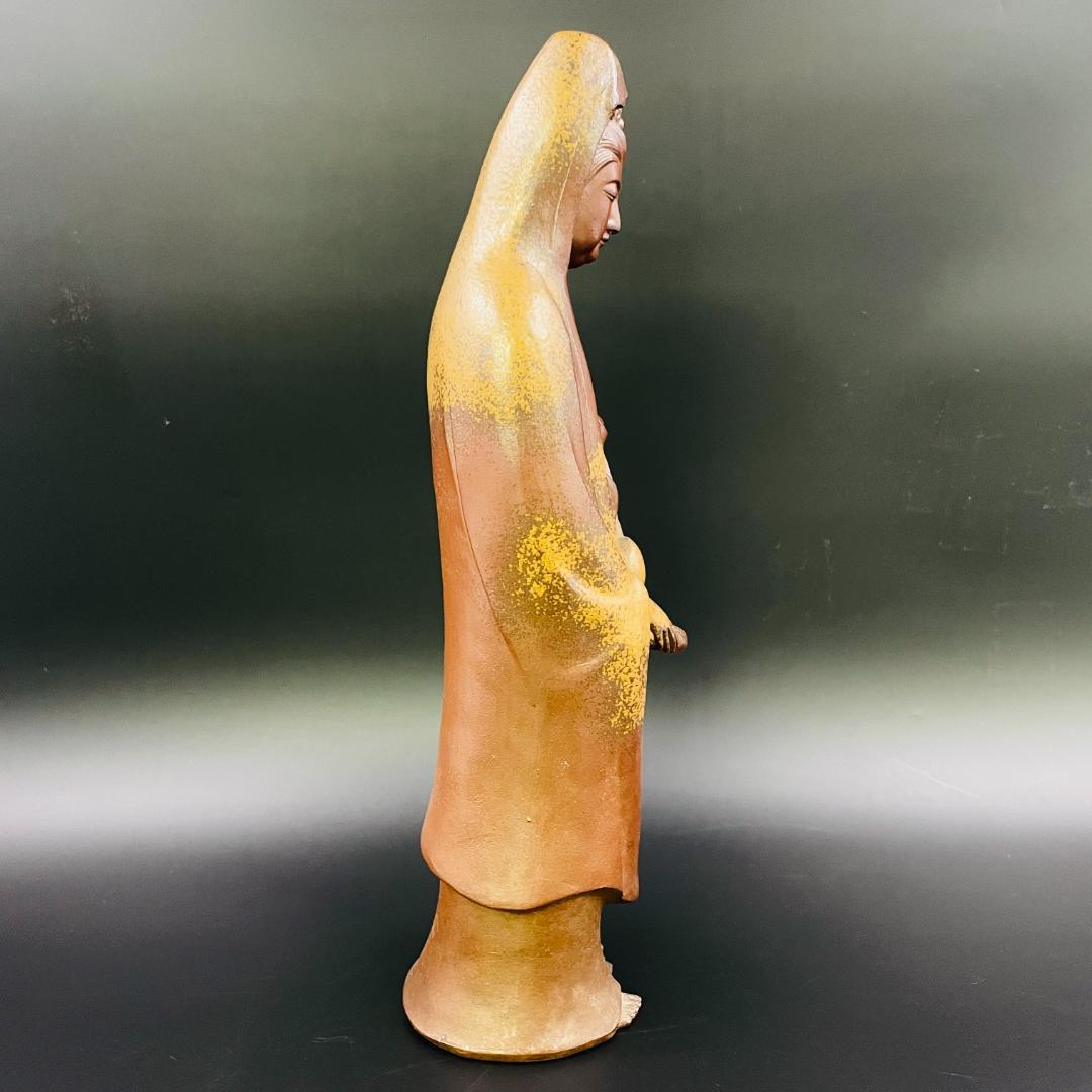 金重陶弘 作 観音像 備前焼 仏像 42.5cm 希少