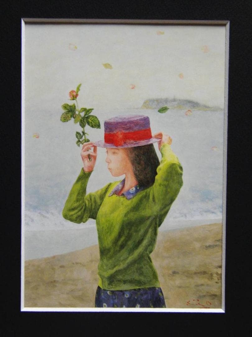 大津英敏、海からのたより、希少な額装用画集より、新品高級額装付