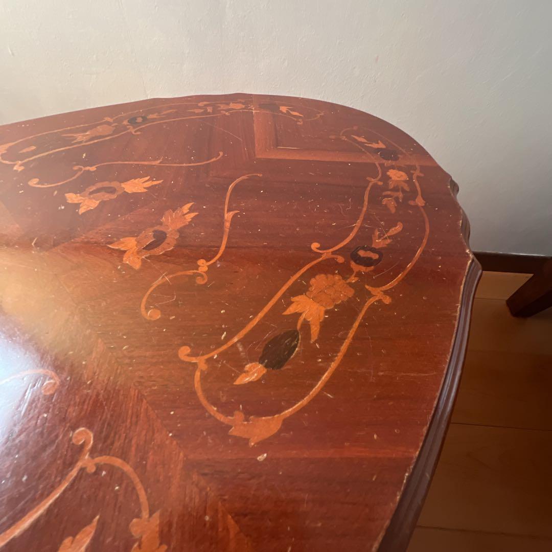 イタリア製 象嵌 猫脚 アンティーク センターテーブル