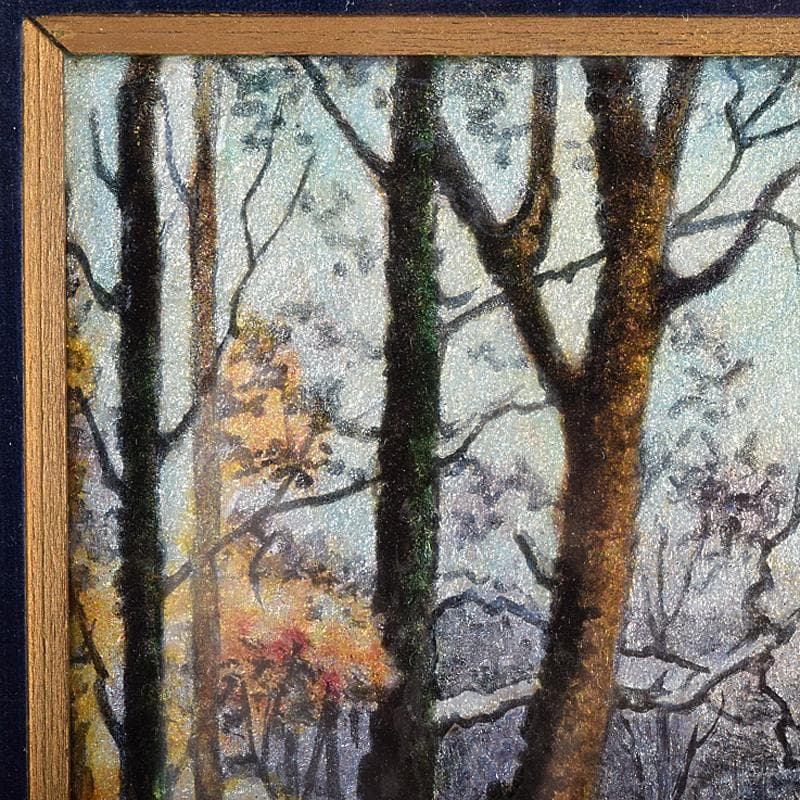 リモージュ磁器　七宝焼　リモージュ・エマイユ　冬景色文額　額装　G　R7857B