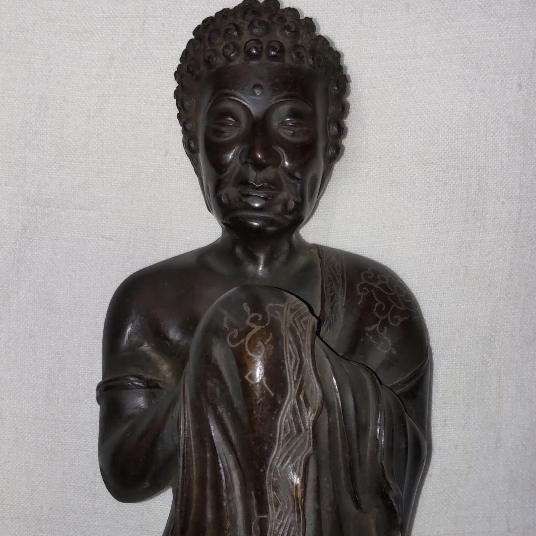 江戸時代-銀象嵌出山釈迦像-青銅製