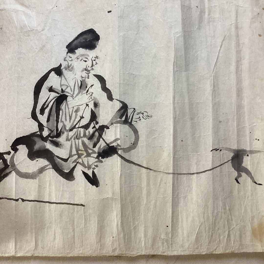 池大雅　　紙本　捲り　三筆　【　竹林賢人　寿老人　人物図　】　水墨画真作保証