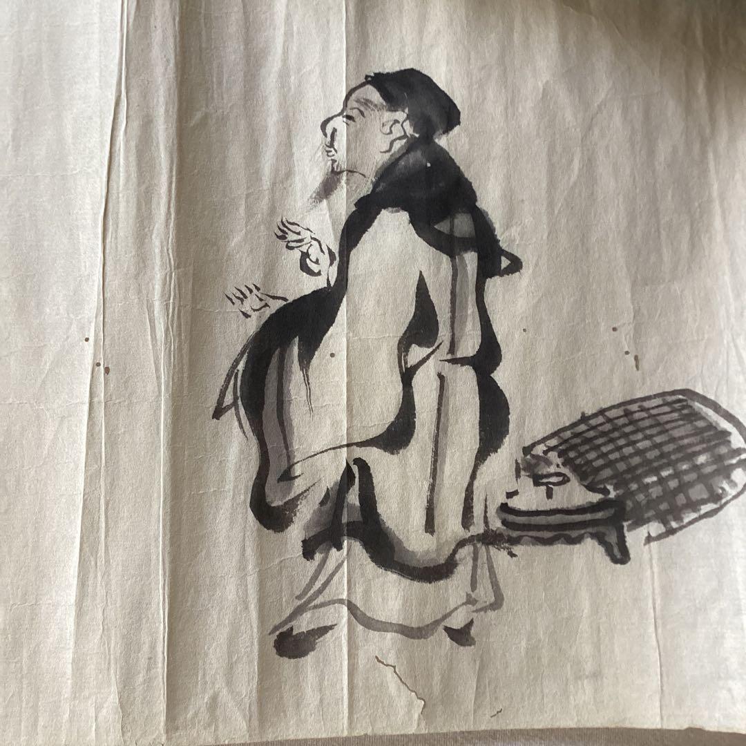 池大雅　　紙本　捲り　三筆　【　竹林賢人　寿老人　人物図　】　水墨画真作保証