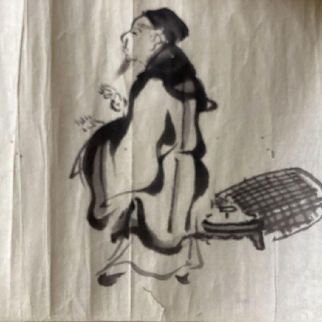 池大雅　　紙本　捲り　三筆　【　竹林賢人　寿老人　人物図　】　水墨画真作保証