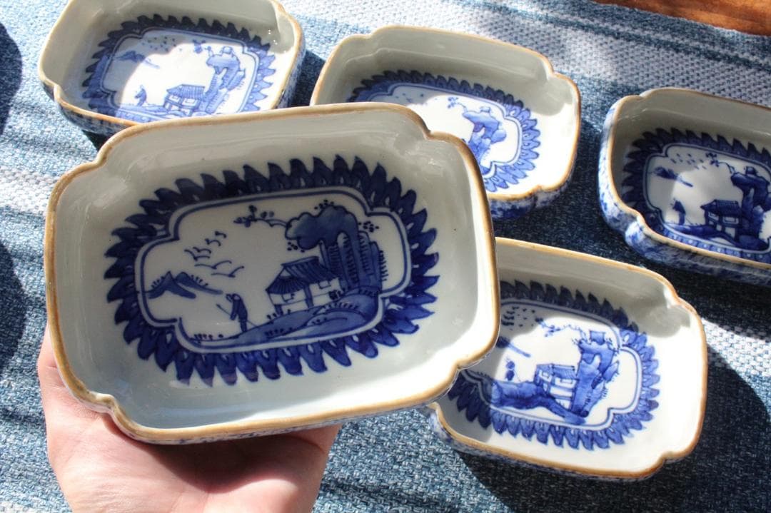 染付古伊万里 お刺身鉢5枚セット