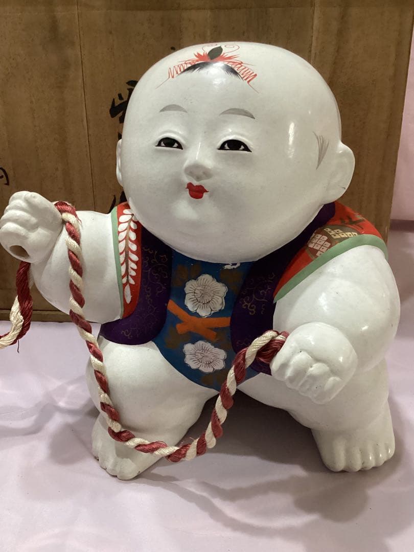 御所人形 船曳　縁起物　大型サイズ　有泉作　共箱付き　陶器製 伝統的工芸品