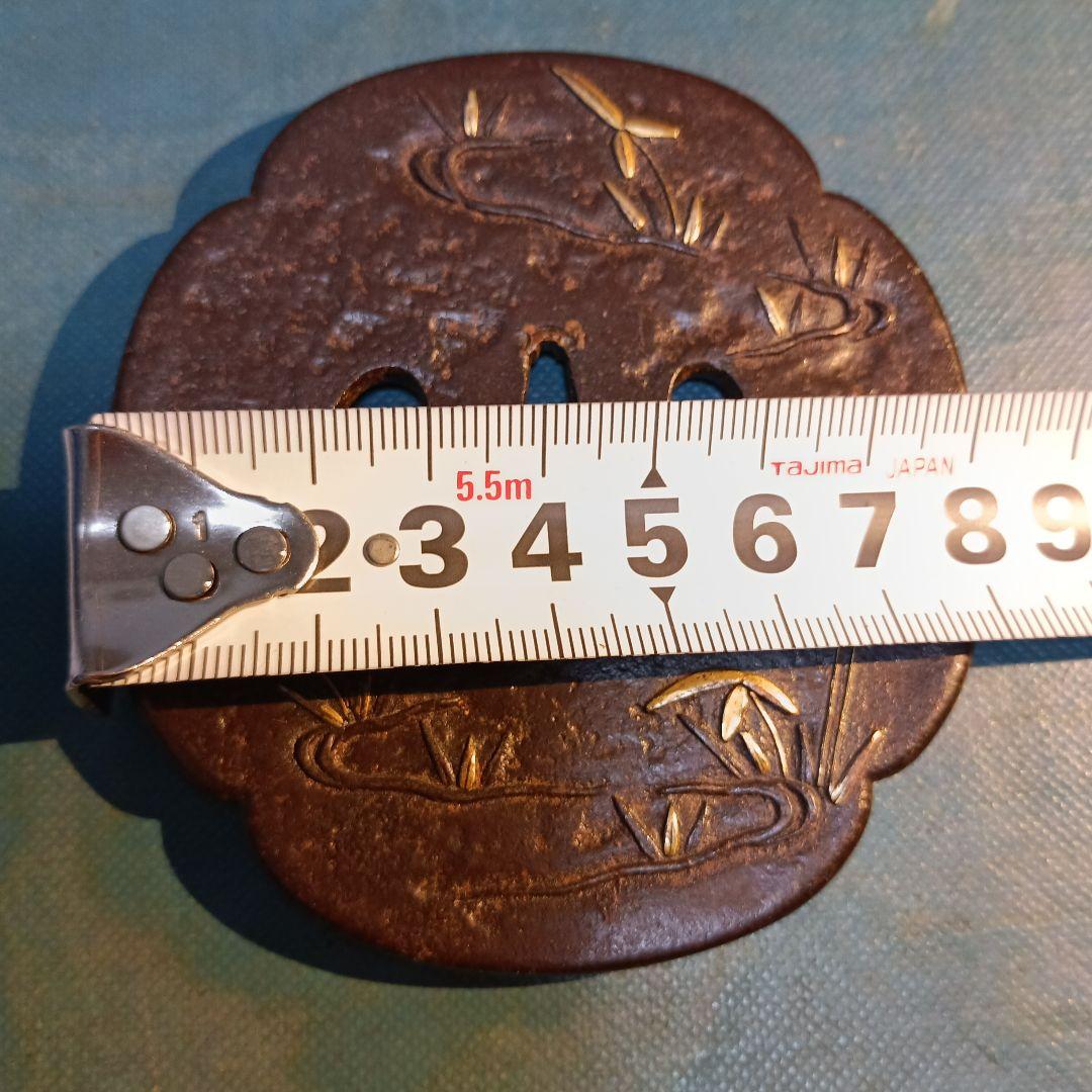 鉄製 鍔 竹・笹の金象嵌