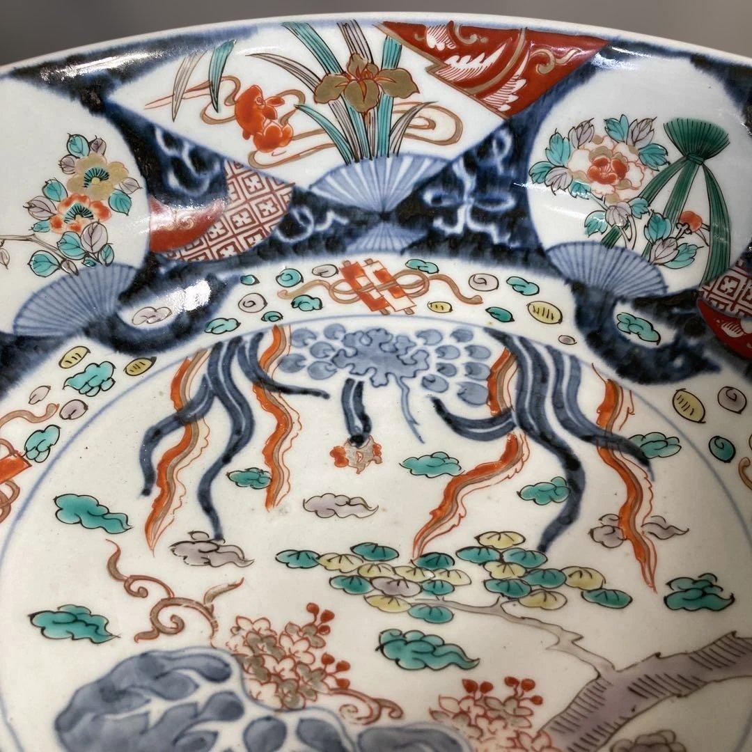 【古伊万里文】古伊万里の伝統　日本名窯　有田古伊万里文　染錦四方丸紋桐絵　大深鉢