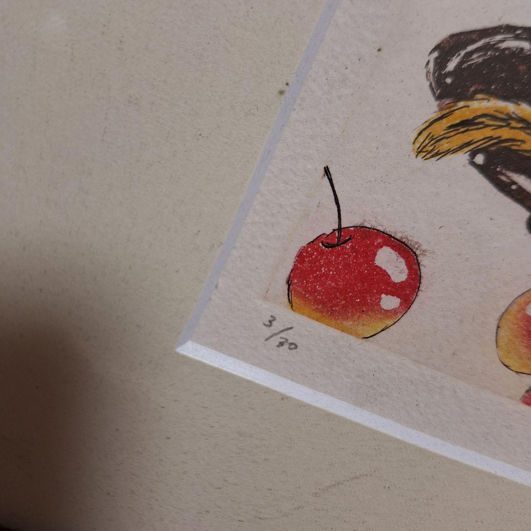 希少 西脇那斎子 銅版画「さくらんぼ」サイン・エディション有 額装品