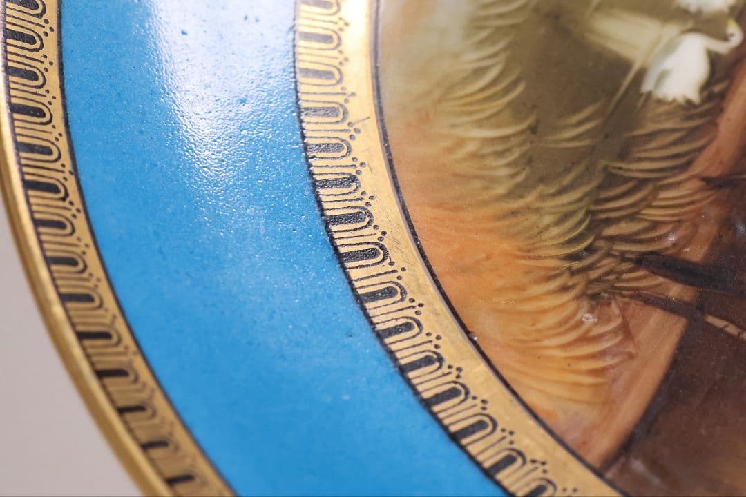 【CM300】オールドノリタケ 白鳥 風景 皿 プレート 金彩 ブルー 青 明治