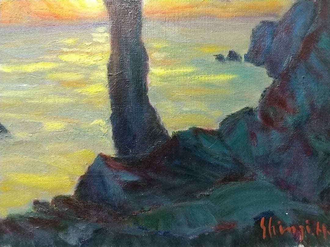 「唐桑半島の朝」油絵 F6 絵画 油彩画 風景画 アート