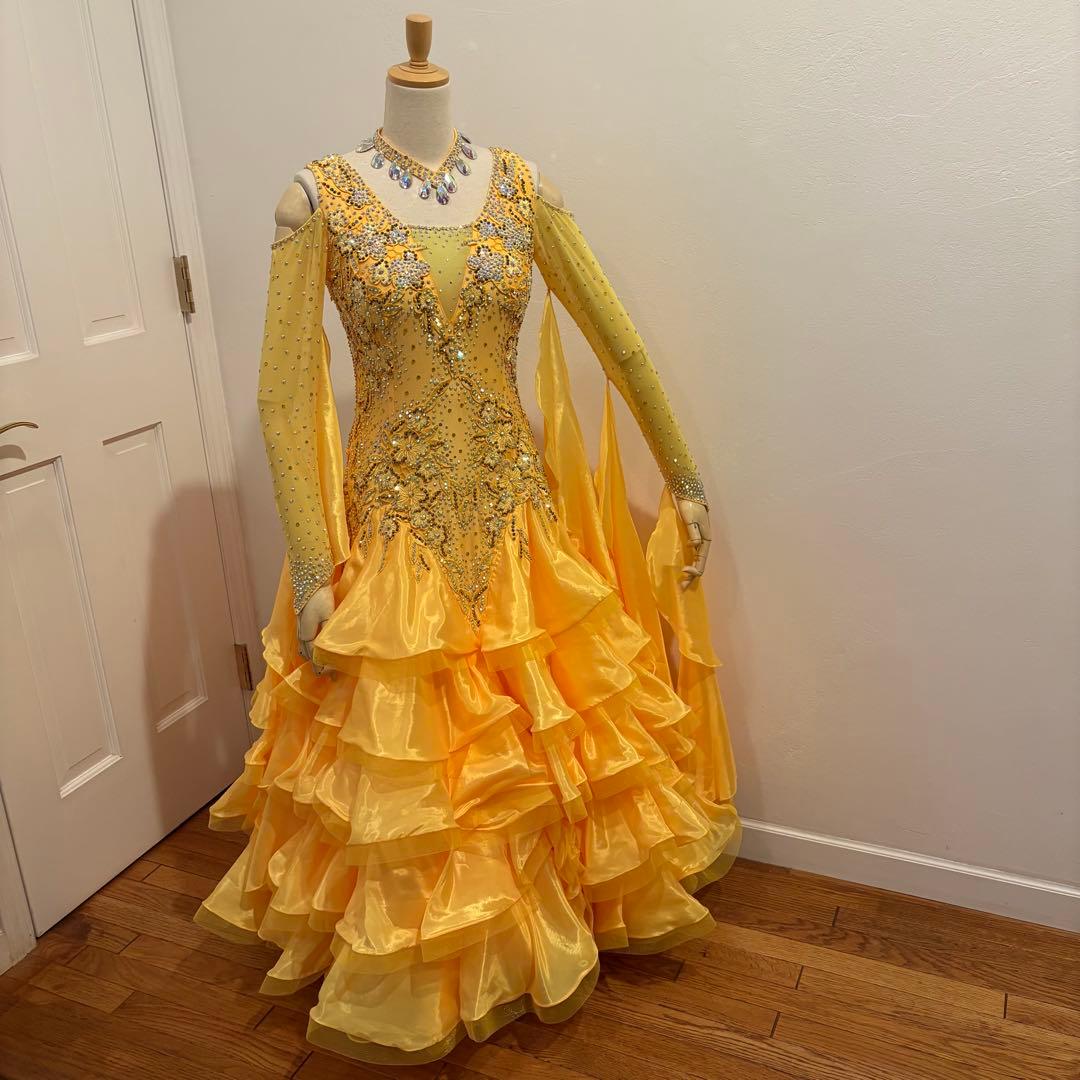 社交ダンスドレス イエロー デモ 競技用 ボリューム パーティ 発表会 豪華