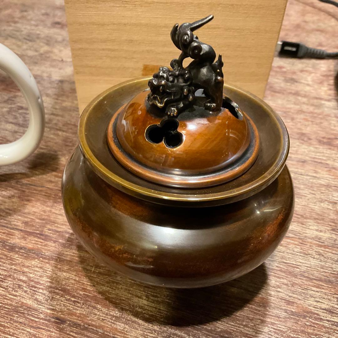 美品！高岡銅器 香炉 瑞峰 新平丸子獅子 香爐 丸型 獅子蓋 三足 伝統工芸品