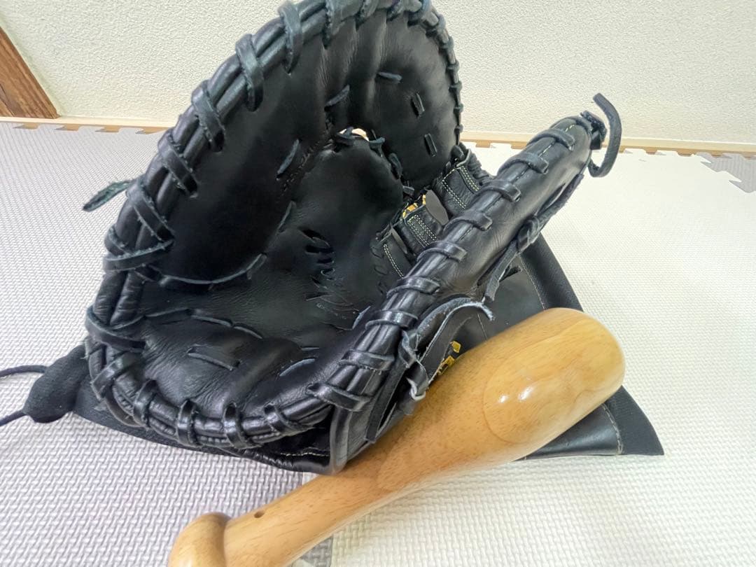 ミズノプロ 硬式グローブ ファーストミット 黒 左用 収納袋、型付けハンマー付き