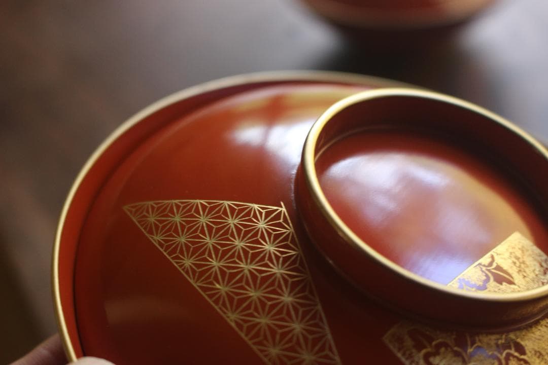 時代逸品！上質朱漆に極上花文沈金の大椀2点（検漆器輪島塗沈金椀雑煮椀