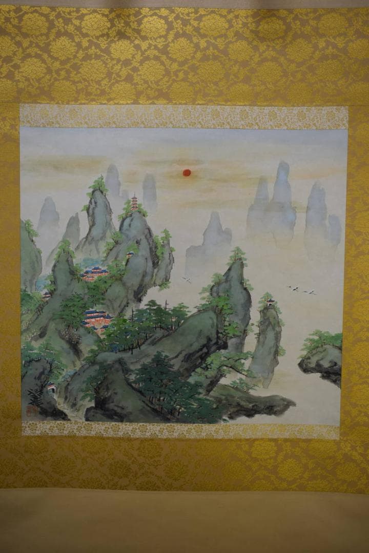 真作/大路孫三郎/蓬莱山図/桐共箱二重箱付/布袋屋掛軸HG-749