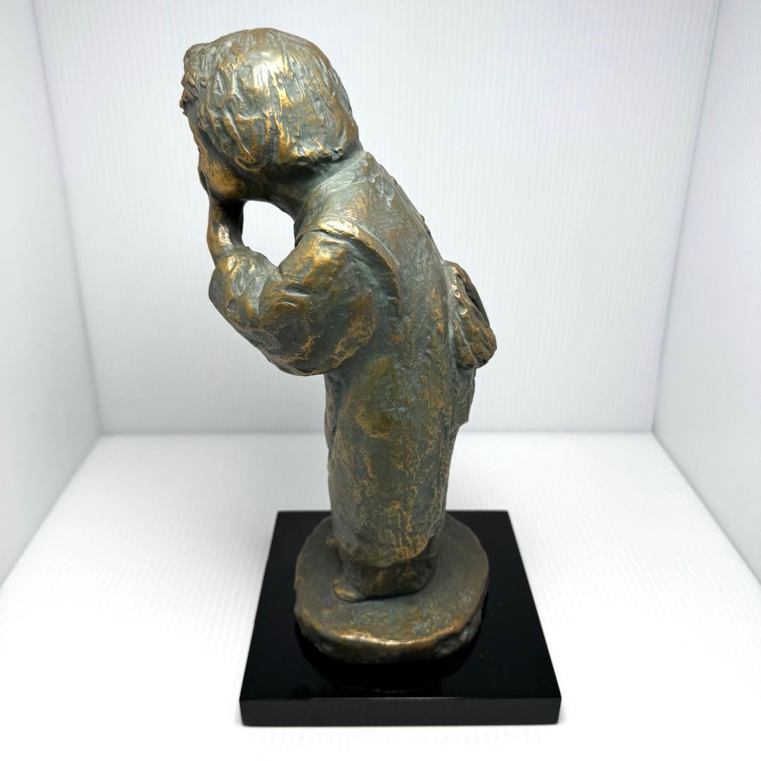 喜ぶ少女 北村西望 ブロンズ 共箱 鑑定書 色紙 経歴書 日本芸術院会員 彫刻