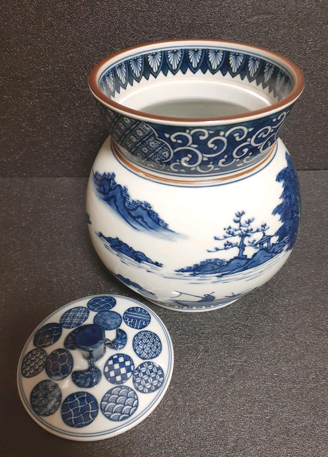 【秀作】清水焼　京焼　名工　山本壹楽造　染付　山水絵　水指　共箱　茶道具　茶器