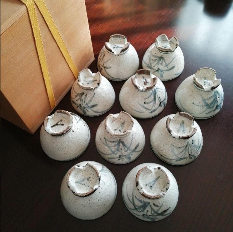 ゆき　加藤作助　鳴海織部蓋付茶碗　15客　など3点