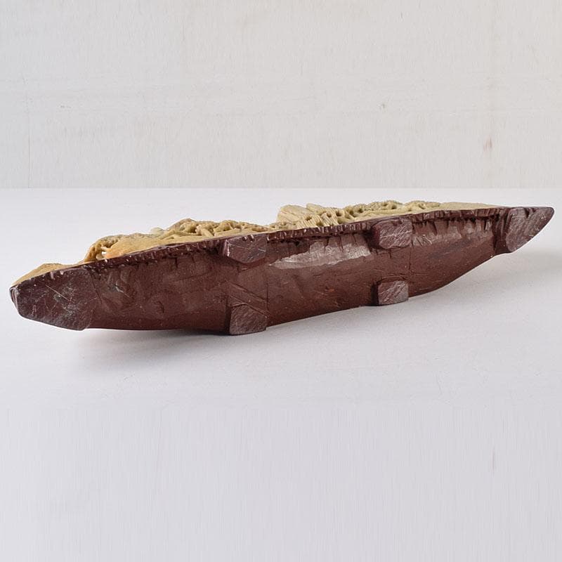 中国　玉石蝋石青田石　楼閣山水雕　床飾　置物　V　7609