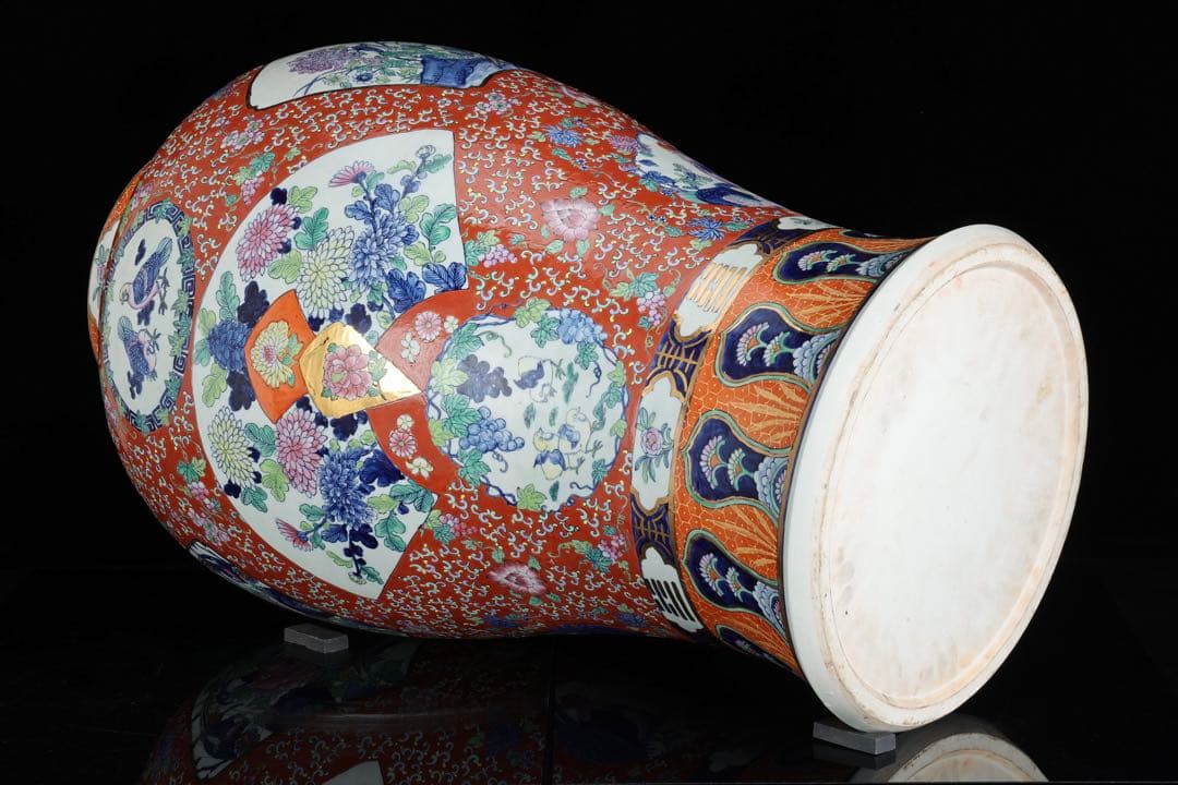 有田焼 染錦窓絵花鳥尽之図 獅子摘蓋付 沈香壺 特大99㎝ 飾壺 古美術 骨董品