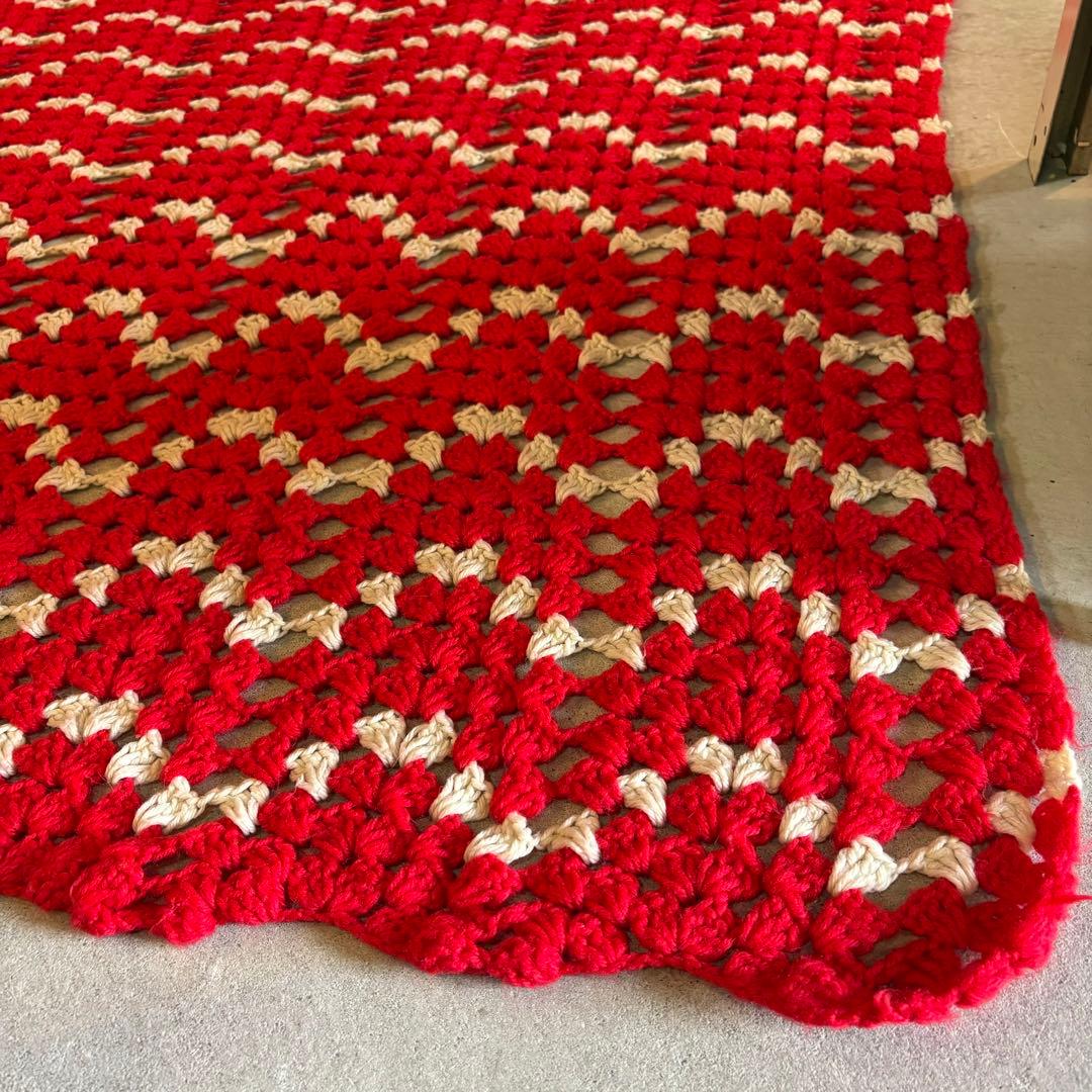 【USA vintage】granny blanket 赤×白 クリスマスカラー