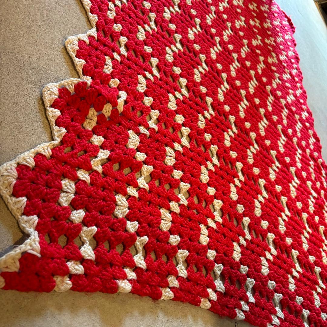 【USA vintage】granny blanket 赤×白 クリスマスカラー