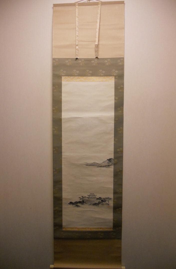 掛け軸  荒木寛畝 墨絵 三井寺 紙本 希少 軸装 茶道具 掛軸 美品 です。