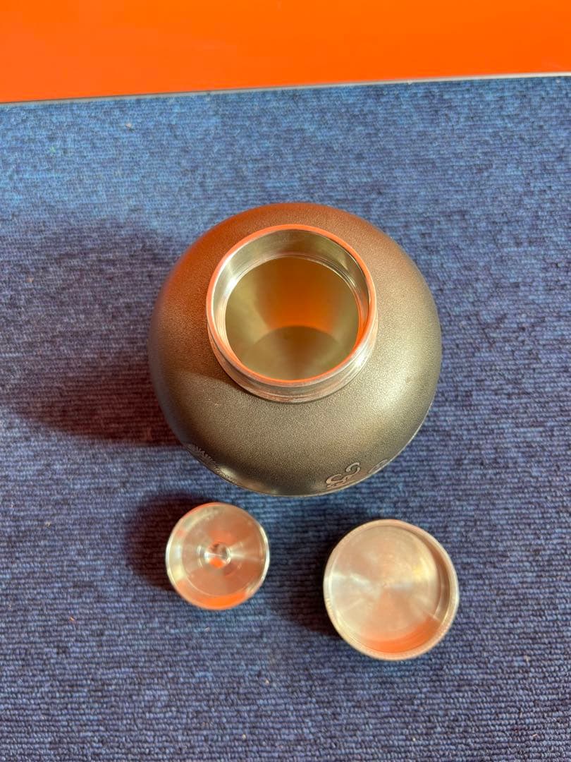 1091  煎茶道具 薩摩錫器さつま岩切 登六作　桜島 イブシ加工　茶壷　茶入