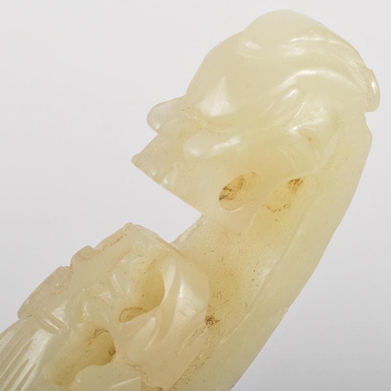中国　玉石白玉彫刻　龍刻　帯鉤　筆架　置物　V　R7200