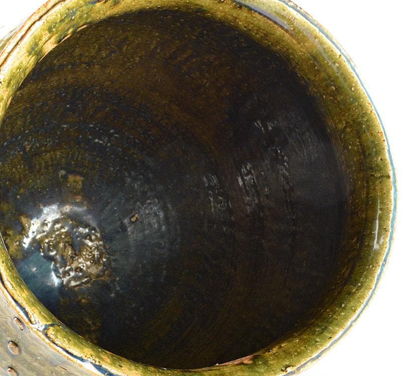 北大路魯山人　織部焼　三つ足　壺　時代箱　D　R5512C