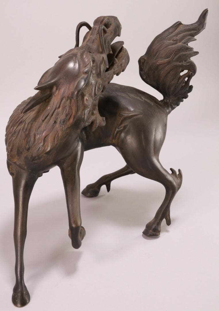 古美術品　時代　古銅　麒麟形香炉　高29.5㎝　神獣 置物 金属工芸 BJ164