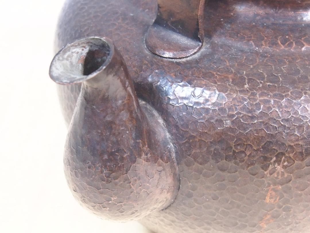 【良品】清富堂造 鎚起銅器 扇面 銅薬缶/銅やかん 打ち出し銅 アンティーク骨董