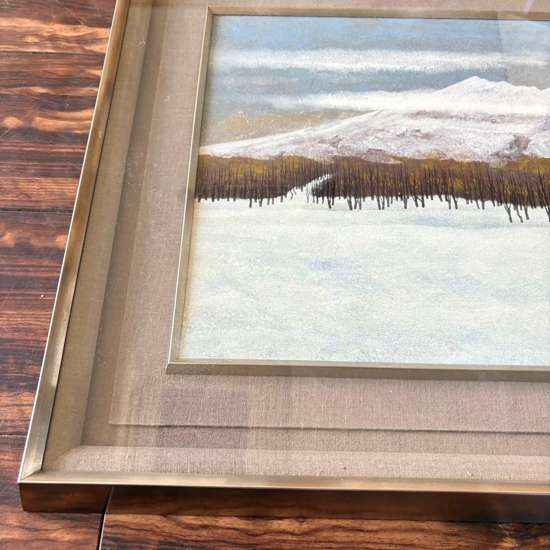 杉浦盈二「雪原」日本画 額装 共シール A