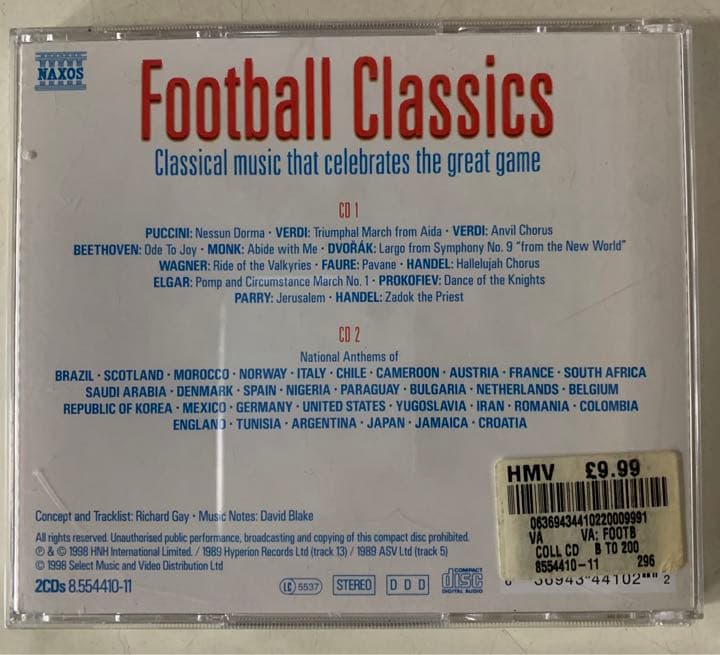 CD2枚組①’98WC本大会出場32カ国国歌②Football Classics