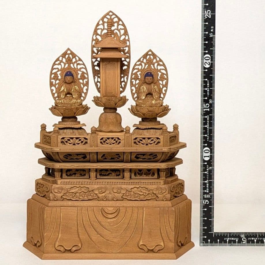 【ゲリラセール・新品】 三宝尊　金泥　紅檀　上彫り　総高さ約26cm　日蓮宗
