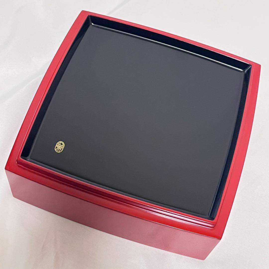 未使用 象彦 銅張 四段重 朱塗 16.3cm 金縁 漆器 漆塗 重箱 木箱入