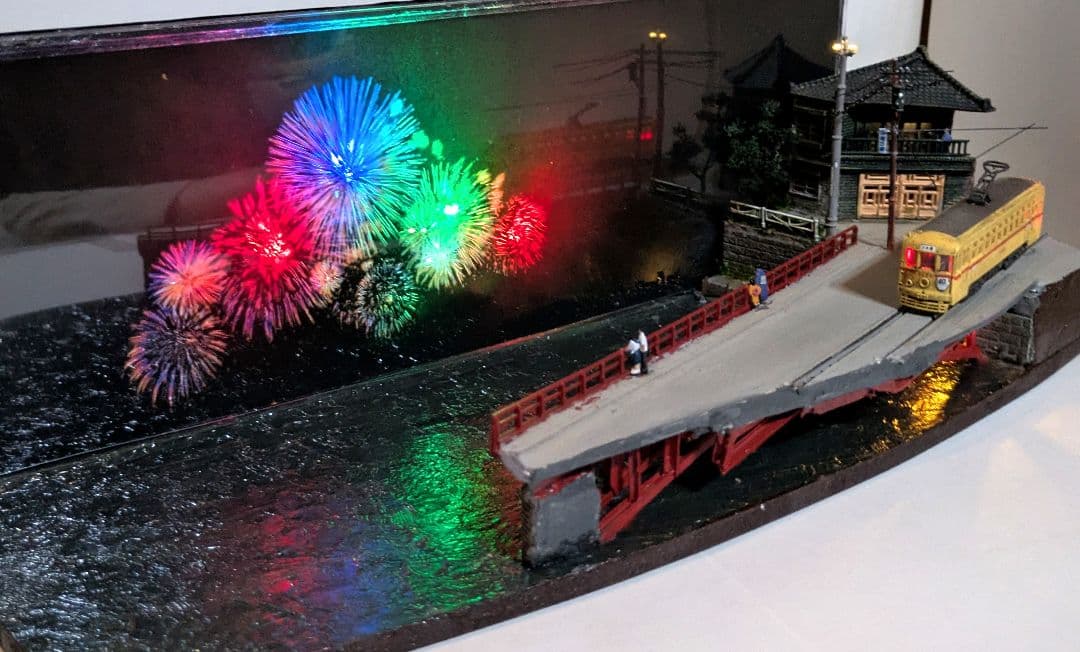 ジ*番様 Nゲージ・情景ジオラマ【橋から眺める花火…】