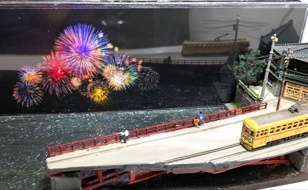 ジ*番様 Nゲージ・情景ジオラマ【橋から眺める花火…】