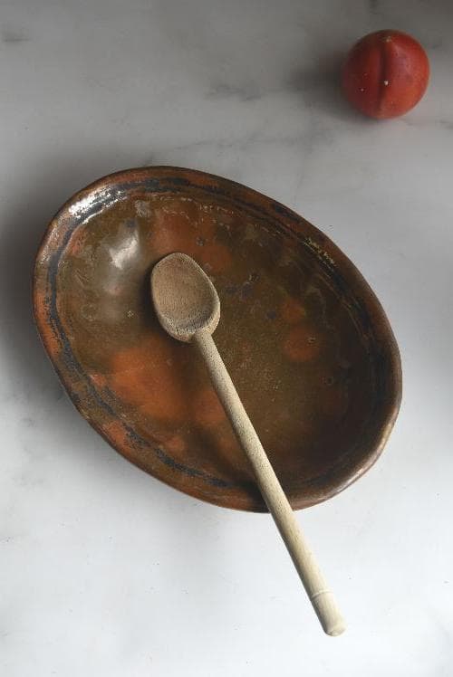 フランス19世紀　茶釉オーバル深皿　西洋民藝　古道具坂田